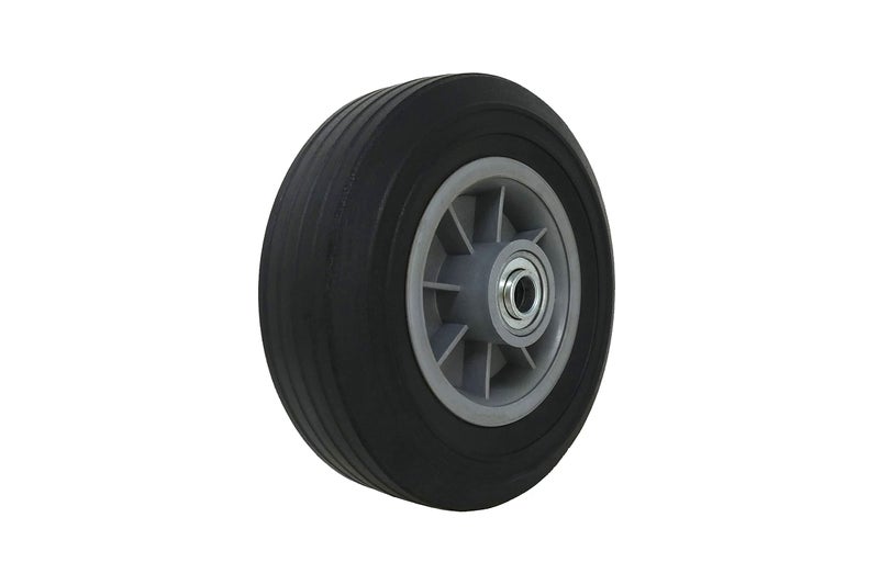 Shepherd Hardware 9600 8-Inch Hand Truck Replacement Wheel, Solid Rubber, 2-1/2-Inch Ribbed Tread, 5/8-Inch Bore Offset Axle, Black - Image 1